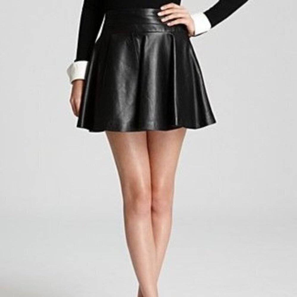 Milly Delphine Swirl Pleated Leather Mini Skirt